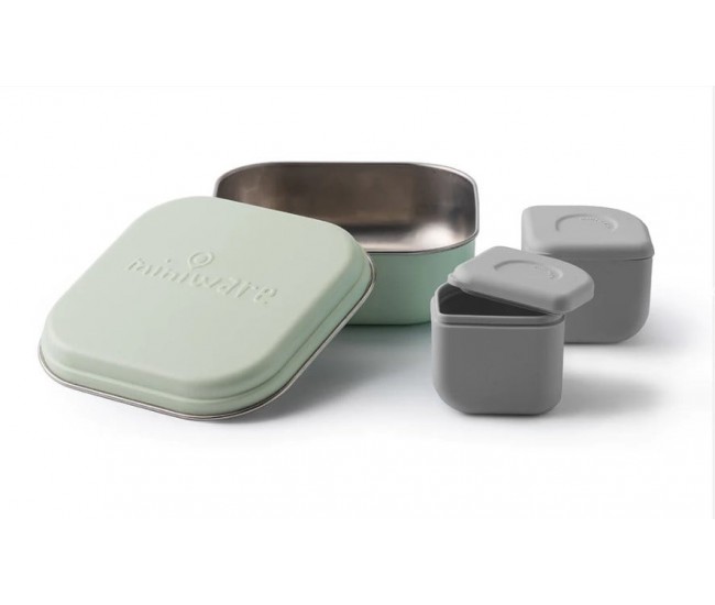 Set cutie cu 2 silipods pentru mancare bebelusi miniware grow bento, 3 piese, keylime+grey