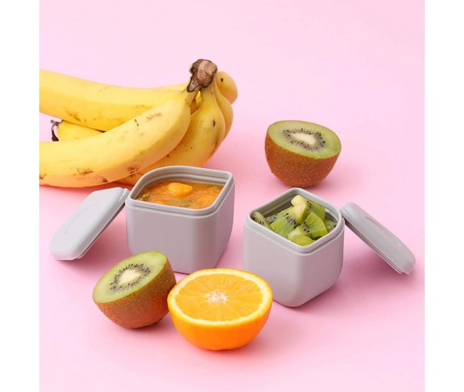 Set cutie cu 2 silipods pentru mancare bebelusi miniware grow bento, 3 piese, keylime+grey