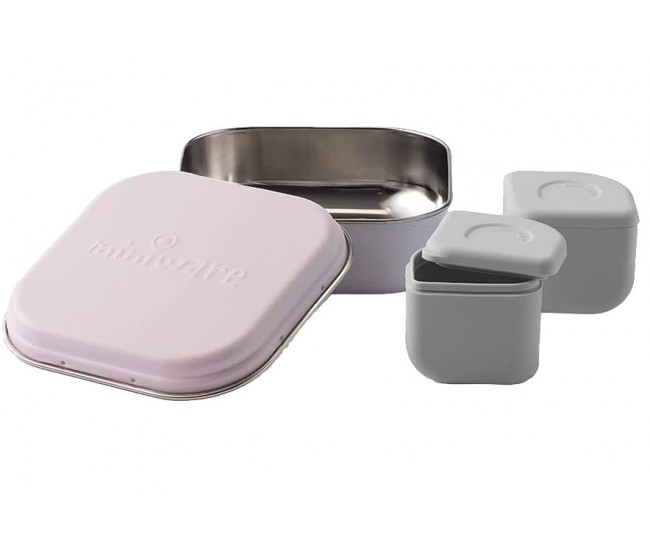 Set cutie cu 2 silipods pentru mancare bebelusi miniware grow bento, 3 piese, cotton candy+grey