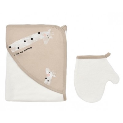 Set de baie cu prosop si manusa girafa, babycosy, mink