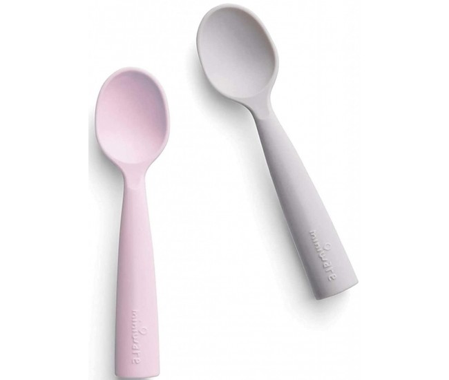 Set de lingurite bebelusi miniware, 100% silicon alimentar, grey+cotton candy