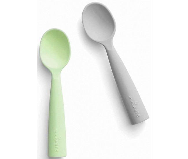 Set de lingurite bebelusi miniware, 100% silicon alimentar, grey+keylime