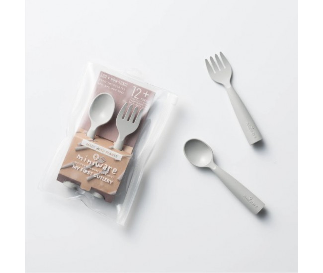 Set de tacamuri bebelusi miniware my first cutlery, 100% din materiale naturale biodegradabile, dove grey