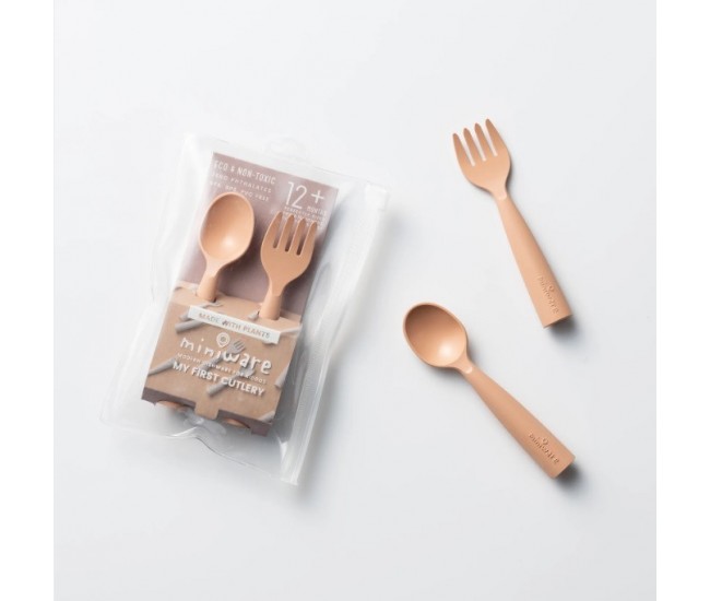 Set de tacamuri bebelusi miniware my first cutlery, 100% din materiale naturale biodegradabile, toffee