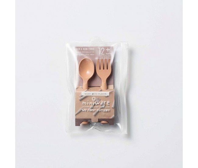 Set de tacamuri bebelusi miniware my first cutlery, 100% din materiale naturale biodegradabile, toffee