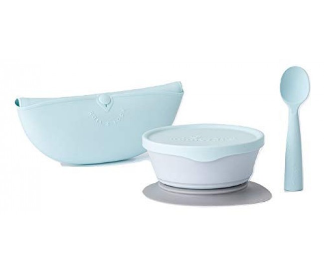 Set diversificare hrana bebelusi miniware first bites, 100% din materiale naturale biodegradabile, 4 piese, aqua