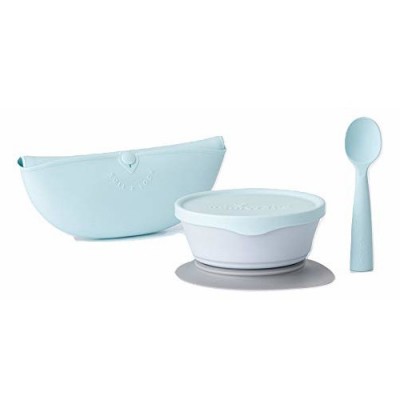 Set diversificare hrana bebelusi miniware first bites, 100% din materiale naturale biodegradabile, 4 piese, aqua