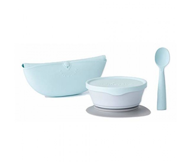 Set diversificare hrana bebelusi miniware first bites, 100% din materiale naturale biodegradabile, 4 piese, aqua