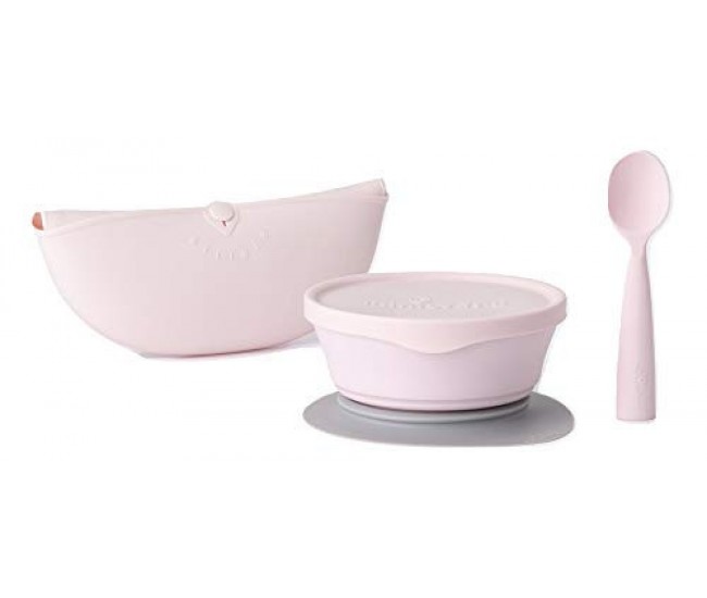 Set diversificare hrana bebelusi miniware first bites deluxe, 100% din materiale naturale biodegradabile, 4 piese, cotton candy