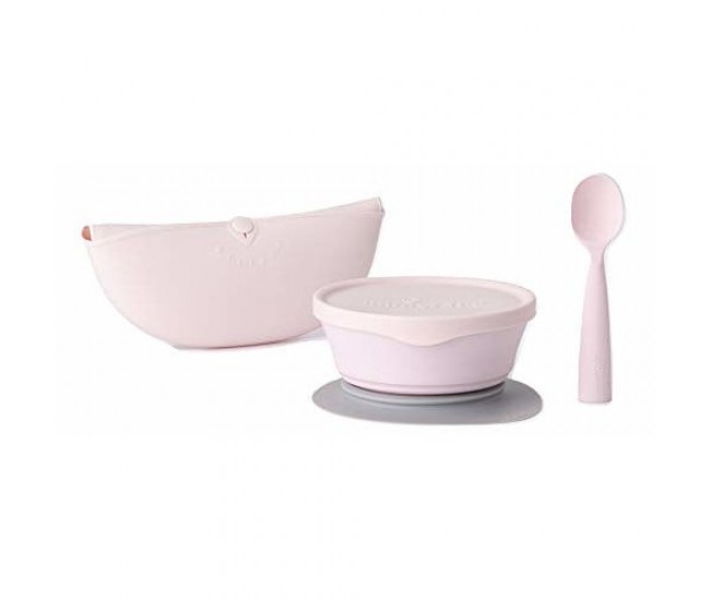 Set diversificare hrana bebelusi miniware first bites deluxe, 100% din materiale naturale biodegradabile, 4 piese, cotton candy