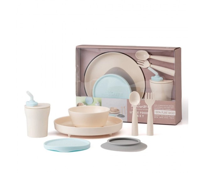 Set diversificare hrana bebelusi miniware little foodie, 100% din materiale naturale biodegradabile, 6 piese, vanilla aqua