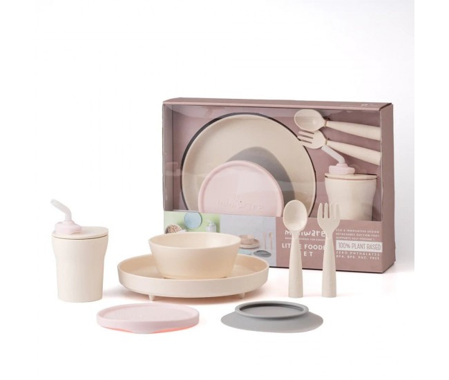 Set diversificare hrana bebelusi miniware little foodie, 100% din materiale naturale biodegradabile, 6 piese, vanilla+cotton candy