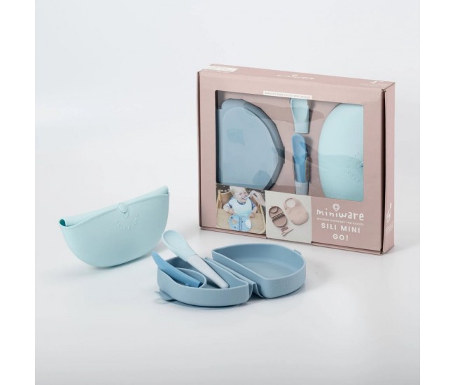 Set diversificare hrana bebelusi miniware sili mini go, 100% din materiale naturale biodegradabile, 3 piese, blue banana