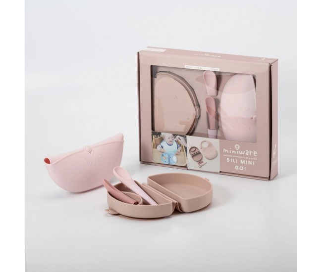 Set diversificare hrana bebelusi miniware sili mini go, 100% din materiale naturale biodegradabile, 3 piese, pink antioxidant