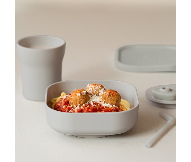 Set diversificare hrana bebelusi miniware sip&snack, 100% din materiale naturale biodegradabile, 3 piese, grey